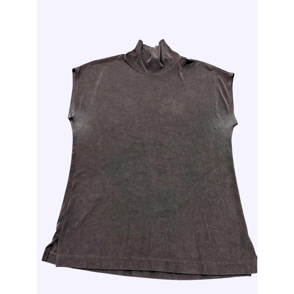 Chicos Travelers Womens Size 1 Dark Brown Ribbed Mock Neck Sleeveless Top 0864
